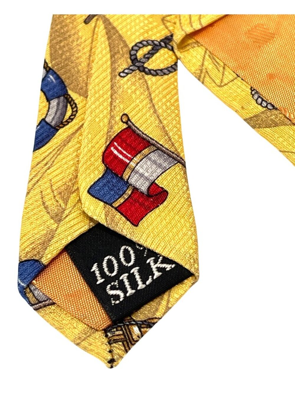 Silk Tie Sport Maritime Yacht Club Nautical Flag Ship Wheel Anchor Yellow VTG - Picture 4 of 10